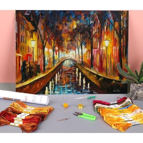 Amsterdam Evening Printed Fabric 11CT Cross-Stitch Set DIY Embroidery DMC Threads Knitting Craft Handmade Handiwork Jewelry