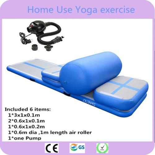 Free Shipping 6 Pieces(4 Mat+1 Roller+1 Pump)inflatable Home Gym Equipment Air Track Training Set / Air Gym Mat For Home Edition