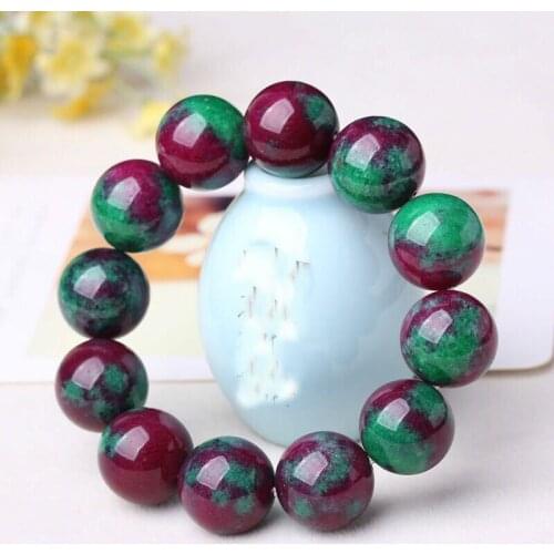 Red Green Gemstone Bracelet Mens Women Genuine Natural Stone Beads Elastic Beaded Bracelets Gem Bangle Accessories Jewellery