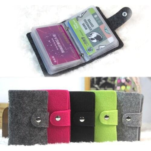 Vintage Felt Womens Mens ID Credit Card Button Case Holder Wallet Organizer Gift Business Card ID Holder Wallet
