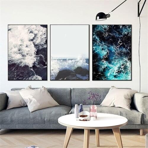 Black and Blue Sea Water Decoration Canvas Poster Landscape Nordic Wall Art Print Nature Painting Decorative Picture Home Decor