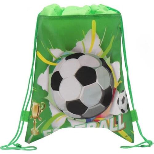 Kids Favors Mochila Non-woven Fabrics Baby Shower Decorations Drawstring Gifts Bags Birthday Party Football Theme 12pcs/lot