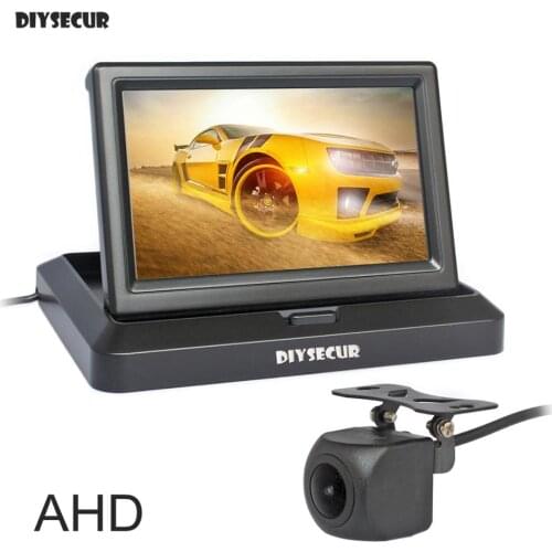 DIYSECUR 5" 1024x600 Foldabel IPS AHD Car Monitor 1280x720P HD 170 Degree Starlight Night Vision Backup Camera Vehicle Reverse