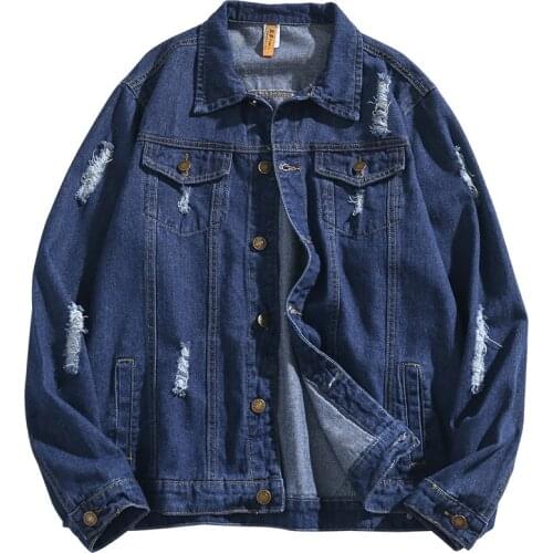 Men denim jacket spring autumn new handsome trendy casual long-sleeved Jeans Coats Cotton Soft Stretch Ripped Outerwear