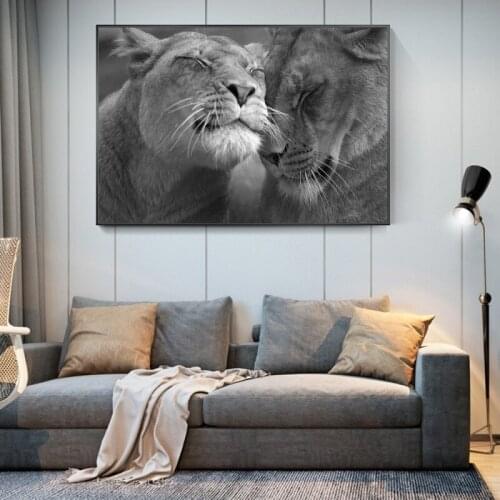 Nordic Style Lions Head To Head Canvas Paintings On the Wall Art Posters And Prints Black African Lions Pictures Home Cuadros