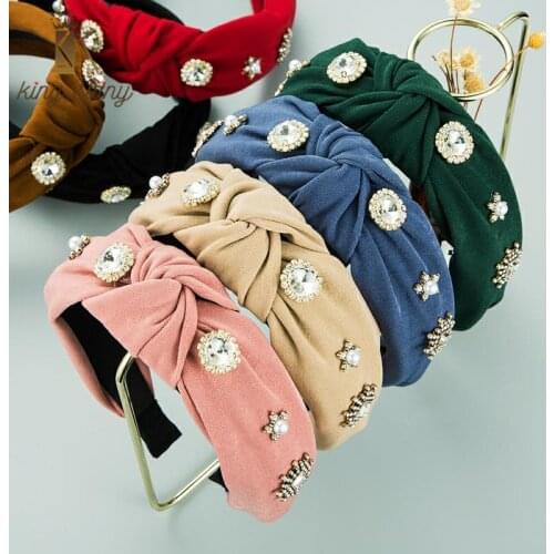 Korean Spring New Arrivals Crystal Bowknot Headband Vintage Sparkly Rhinestone Cross Hairband Girl Party Hair Accessory Headwear