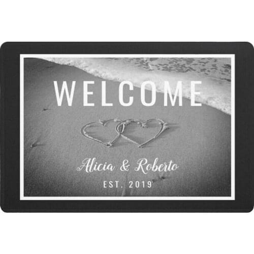 Stylish Black White Interlocking Hearts Personalised Door Mat for Couple Newlyweds Family Chic Custom Welcome Rubber Rug Doormat