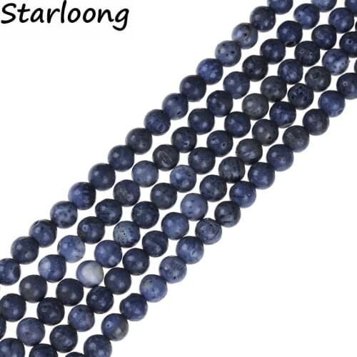 6-12mm Round Natural Dark Blue Coral Stone Loose Strand Spacer Beads Pick Size 15" DIY for Bracelet Necklace Jewelry Making