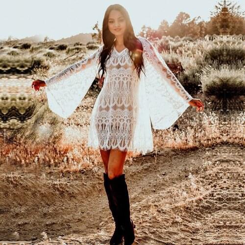 Swimwear New Sunscreen V-Neck Lace Top Bikini Beach Sunscreen Hoodie See through dress women sexy kimono dress 2021