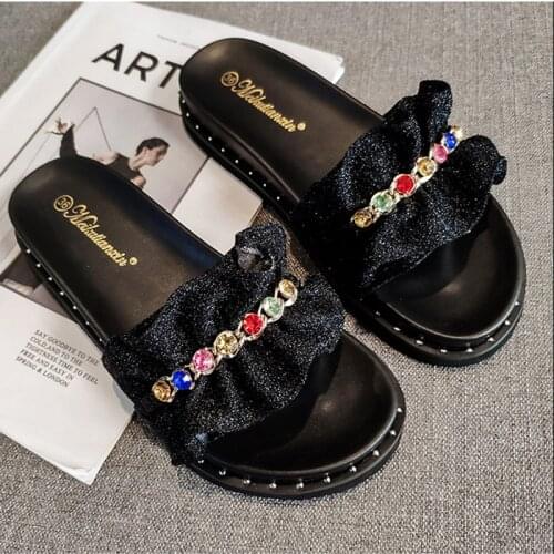 Summer Women Color Rhinestone Sandals Outdoor Thick Bottom Large Size Slippers Beach Slides Comfy Flip Flops Wholesale Drop