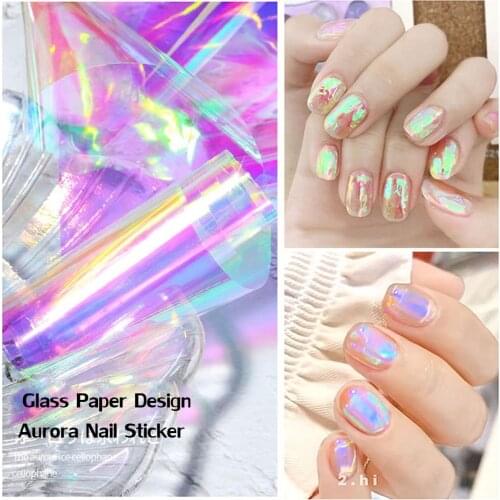 Hot Sale Aurora Color Nail Sticker for DIY Art Decoration Fashion Shine Stickers Manicure Tools Glass Paper Design