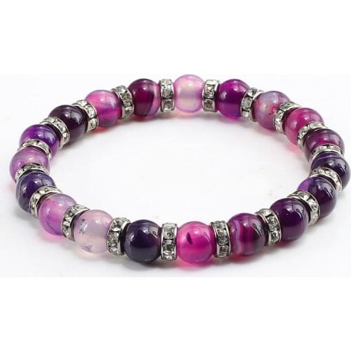 Fashion natural stone Shiny rhinestone love purple bead bracelets for women men vintage charm round beads bracelet yoga jewelry