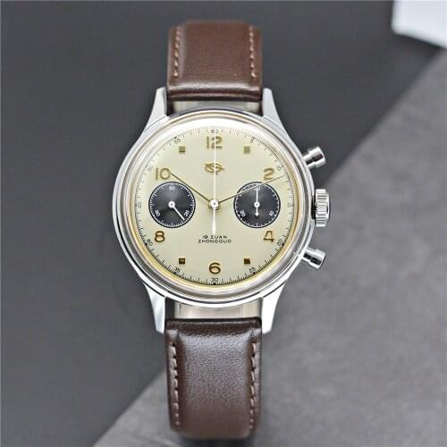 Mens 38mm HKED 1963 Chronograph Watch Seagull ST9 Movement Panda Dial Sapphire Crystal Reloj Hombre
