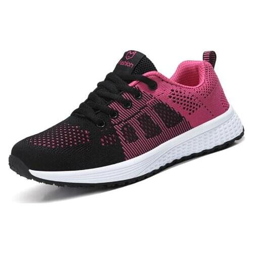 Womens casual shoes fashion breathable walking mesh laces flat shoes sneakers women 2020 Tennis Female Pink black white