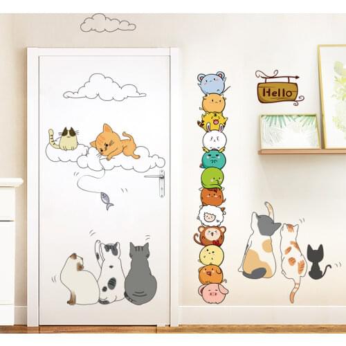 [shijuekongjian] Cats Clouds Wall Sticker DIY Cartoon Animals Mural Decals for Kids Rooms Baby Bedroom Nursery House Decoration