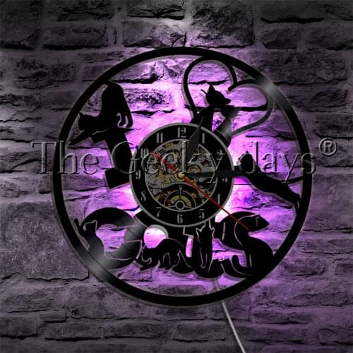 I Love Cats Design Silhouette LED Light Vinyl Record Wall Clock Cats Couple Animal Pet Kitty Wall Watch Decorative Light
