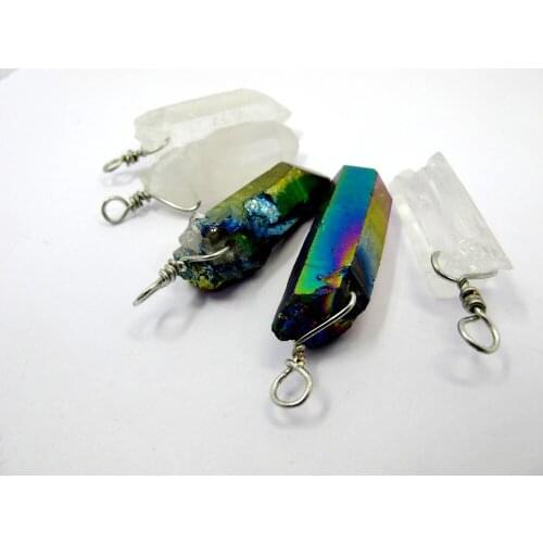 Wholesale mixed Quartz Rough Point Gem Stone Jewelry Titaniumed Quartz Point necklace pendant
