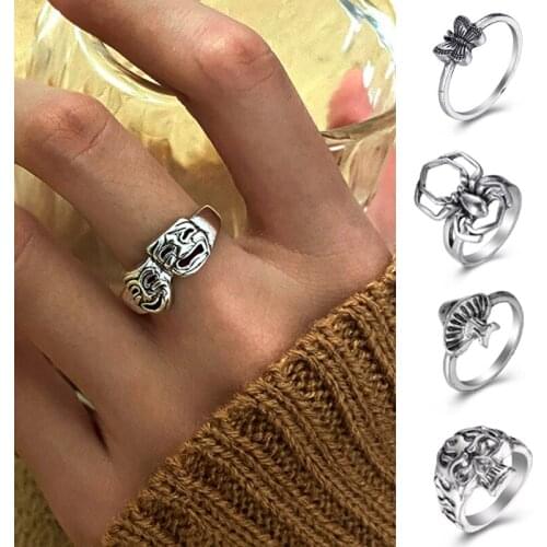 Punk Butterfly Rings Gothic Fashion Cool Mushroom Spider Skull Face For Women Party 2021 Jewelry Gift INS Trendy Y2K Rings