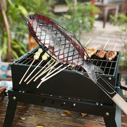 Portable Nonstick Fish Grilling Basket With Handle Chicken Meat BBQ Mesh Clip DIY Barbecue Tool Roasting Accessories Outdoor