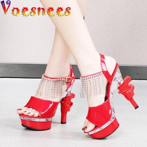 Voesnees Summer Sansals Women Shoes Clear 14cm High Heels Wedding Shoes Bride Transparent Heels Sandals Women Sexy Pistol Heel