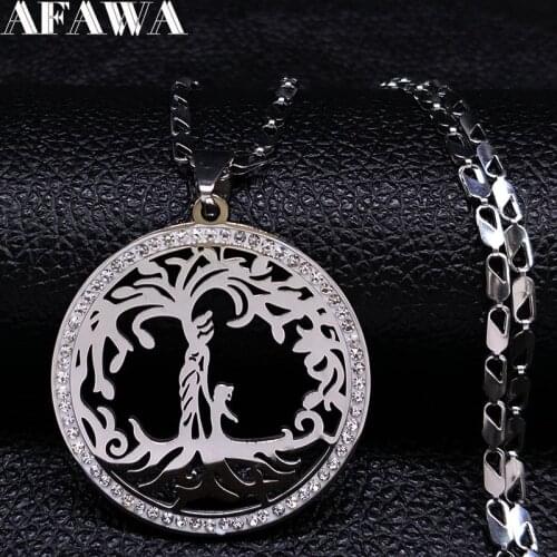 Family Tree of Life Crystal Stainless Steel Necklace Women Silver Color Chains Necklaces Mom Kids Jewelry femme collier N18520