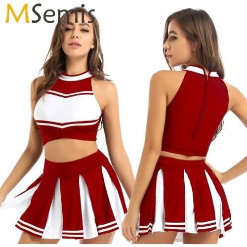 Top+Skirt) High School Girl Ladies Fashion Style Cheerleading Costume Cheerleader Fancy Dress Uniform Cosplay Party Costume