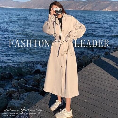 High-End Small Temperament Windbreaker in the Long over the Knee Korean Version Loose Fashion Coat Waist to Show Thin