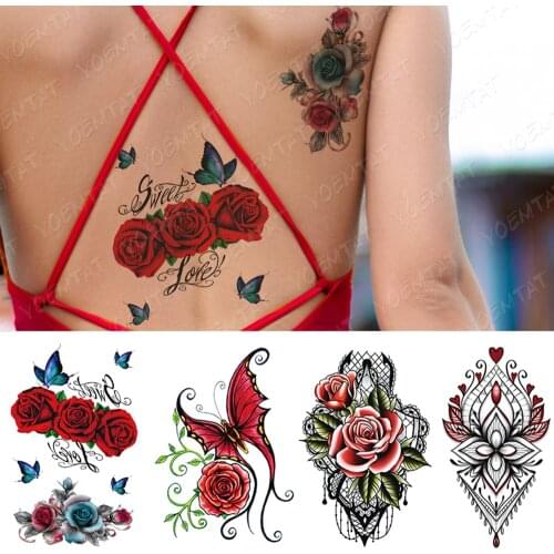 Waterproof Temporary Tattoo Sticker Butterfly Gun Rose Lace Flower Flash Tattoos Lotus Body Art Arm Fake Tatoo Women Men
