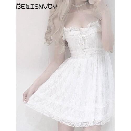 Japanese Sweet Lolita Dress White Princess Victorian Lace Bow Kawaii Spaghetti Strap Sexy dress Gothic Lolita Jsk Loli Cosplay
