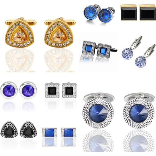 MeMolissa Hot sale Novelty Luxury Blue Cufflinks for Mens Brand High Quality Crystal gold silver Cufflinks men jewelry