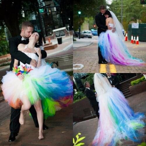 High Low Colorful Wedding Dress 2020 Puffy Tulle A Line Halter Neck Women Short Rainbow country Bridal Gowns vestidos de Novia