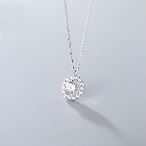 925 Sterling Silver CZ Pave Simple Bling Shining Necklace A2338