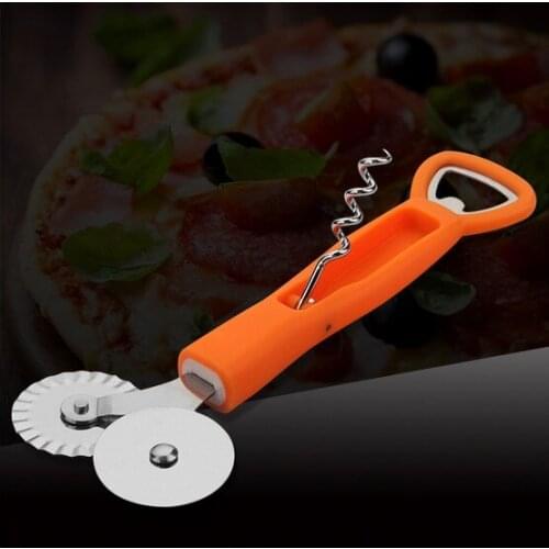 1PC Double Roller Pizza Knife Cutter Pastry Pasta Dough Crimper Wheel Rolling Slicer Pastry Tools with Bottle Opener EKX 184