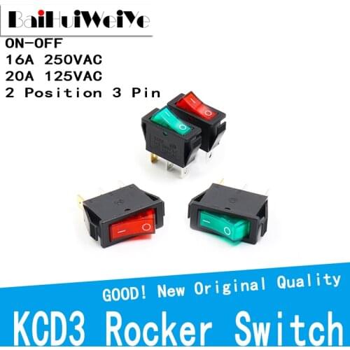 10PCS KCD3 Rocker Switch ON-OFF 2 Position 3 Pin Electrical equipment With Light Power Switch 16A 250VAC/ 20A 125VAC 35*31*14mm