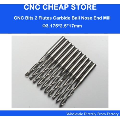 10pcs 3.175*2.5MM *17MM Two Flutes Ball Nose Bits, Carbide End Mill, Engraving Cutting Tools, CNC Router Cutters, Acryl, PVC