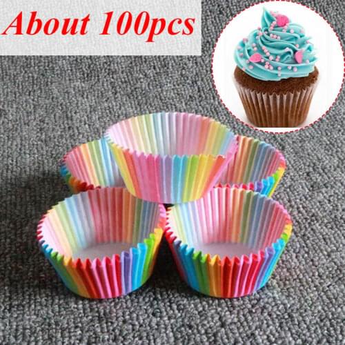 100 Oil-proof Barreled Rainbow Cake Paper Cup Baking Muffin Cake Chocolate Sticky Rice Cake Tray Party Mini Paper Baking Cups