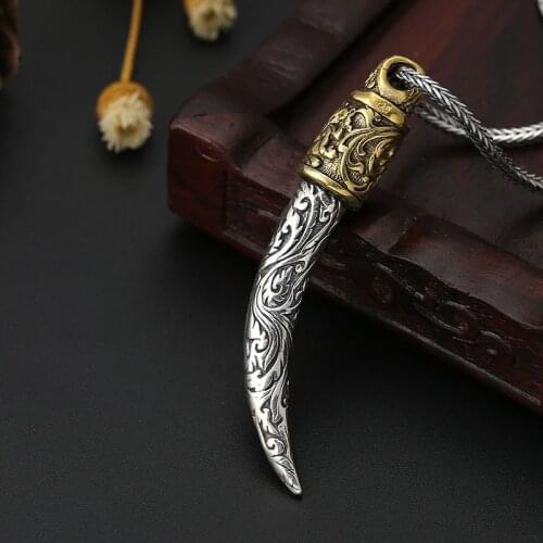 100% Real 925 Sterling Silver Wolf-tooth-shape Pendant Necklace Vintage Thai Silver Wolf Tooth Pendant Necklace Man Pendant