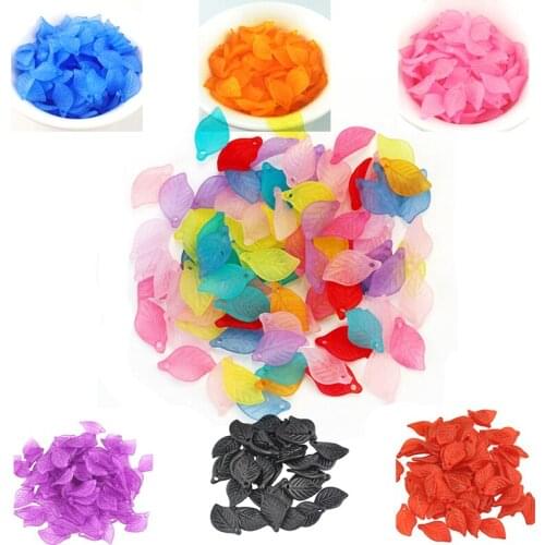 Wholesale Fashion 100pcs 11*18mm Randomly Mixed Color Acrylic Leaf Beads Pendant Frosted Plastic Lucite Charms Pendant Beads