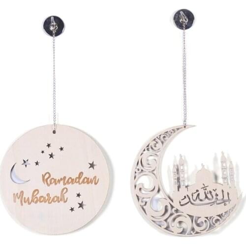 2 Pieces/set Wooden Eid Mubarak Pendant Ramadan Decoration Moon Decoration Home