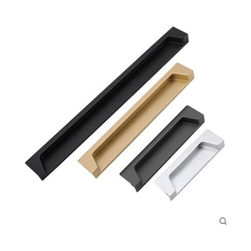 4Pcs Zinc Alloy Furniture Cabinet Cupboard Door Edge Cut Built-in Finger Pull Matte Black Sanding Gold Grey Silver