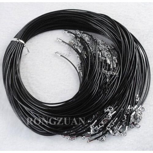 50pcs/lot Wholesale 2mm Black Wax Leather Cord Necklace Rope 45cm Chain Lobster Clasp DIY Jewelry Accessories TH3057