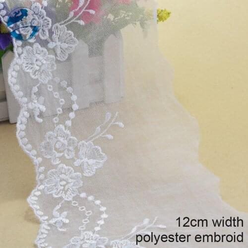 10yard 12cm white cotton embroidery lace french lace ribbon fabric guipure diy trims warp knitting dolls sewing Accessories#3423