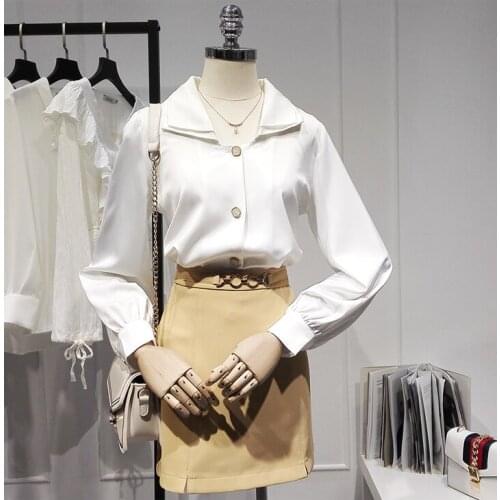 Womens Spring Autumn Runway Fashion Long Sleeve White Satin Basic Shirt Female Casual Loose OL Blouse Tees Tops TB1655