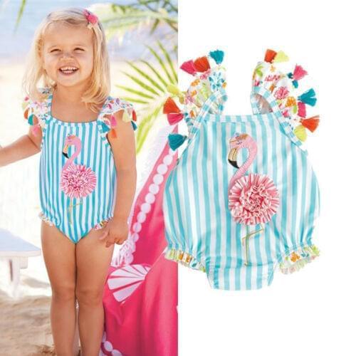 Boutique girl swimsuit Baby Girl Swimwear One Piece Flamingo 3D Cartoon Pattern 1-7Y Girls Swimsuit Kid Children Swimming Suit