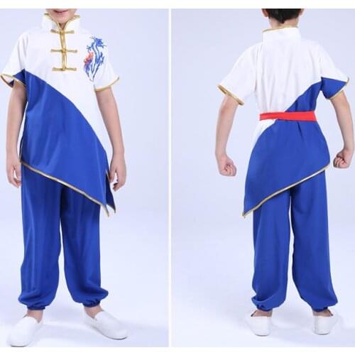 New 3color Embroidery dragon children martial arts uniforms tai chi taiji kids short sleeve clothing kung fu wushu suits