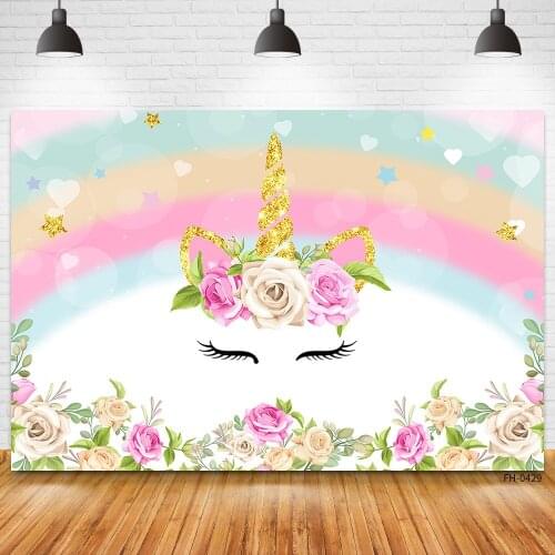 Unicorn Rainbow Flower Decoration Background For Happy Birthday Party Baby Shower Child Girls Photo Studio Photography Backdrops
