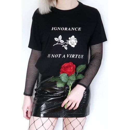 Ignorance Is Not a Virtue T-Shirt Aesthetic Clothing Tumblr Grunge Rose Harajuku Tee Stylish Vintage Letter quote goth art shirt