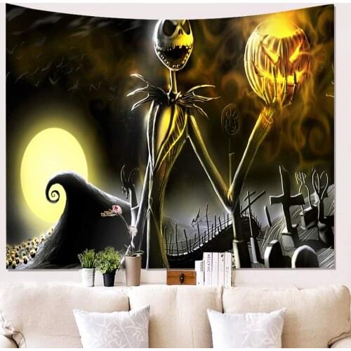 Hippie Tapestry Wall Hangings Fun Halloween Pumpkins Skull in Front of Nightly Home Decor