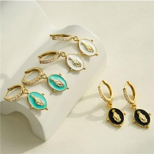 HECHENG, 1 Pair,Colorful Goddess,The Virgin Mary Small hoop Earrings,Gold Plated Enamel Drop Earring for Women Jewelry