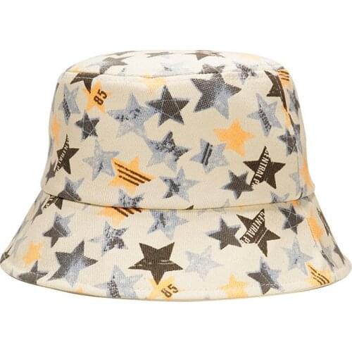 LDSLYJR Cotton Fashion Joker Star Print Bucket Hat Fisherman Hat Outdoor Travel Hat Sun Cap Hats for Men and Women 408